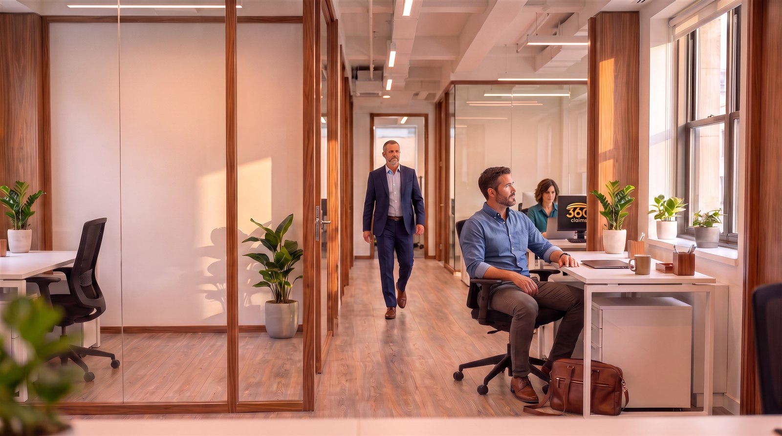 Equipo de un gabinete pericial trabajando en su oficina con 360Claims.